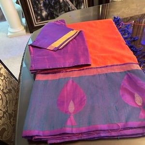 Kanchipuram Silk Saree - Purple/Orange